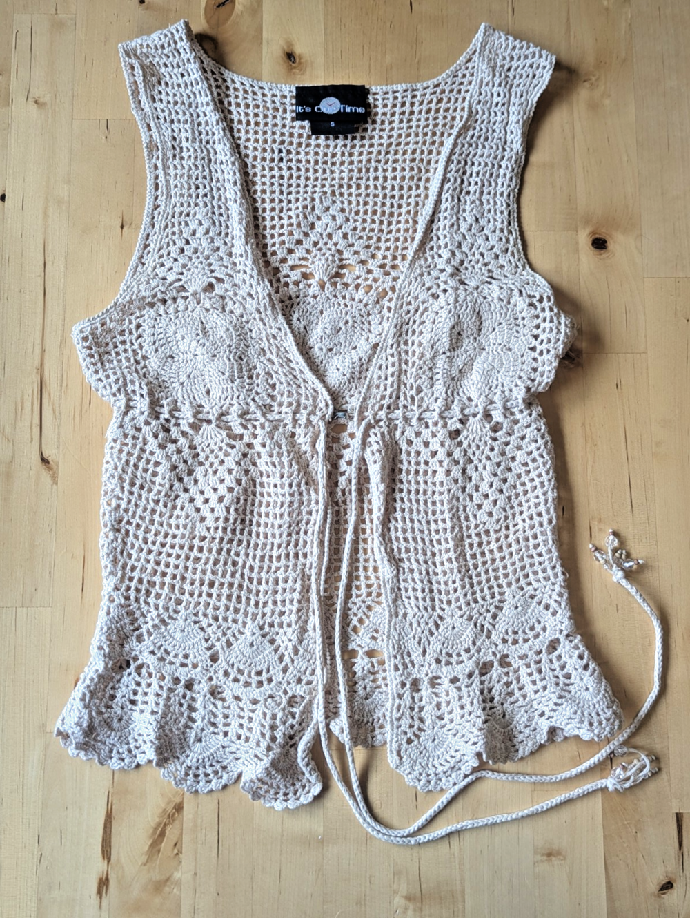 ITS OUR TIME Crochet Women's Vest Cover Up Vintage Boho Beach Neutral Cream